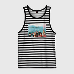 Майка мужская хлопок Got7 на фоне сеула, цвет: черная тельняшка