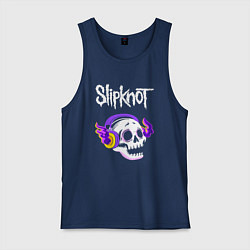 Майка мужская хлопок Slipknot - неоновый череп, цвет: тёмно-синий