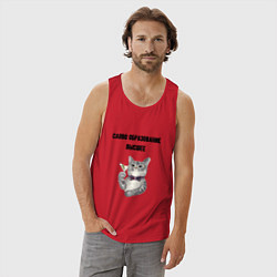 Майка мужская хлопок Слово образование высшее, цвет: красный — фото 2