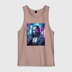 Майка мужская хлопок Мона Лиза в кожаной косухе - киберпанк, цвет: пыльно-розовый