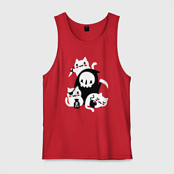 Майка мужская хлопок Котики на Хэллоуин, цвет: красный
