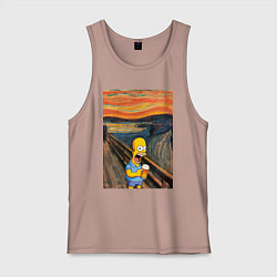 Майка мужская хлопок Кричащий Гомер Симпсон с пивом в стиле картины Эдв, цвет: пыльно-розовый