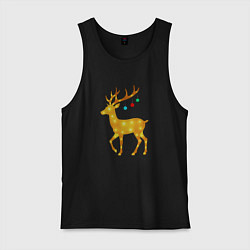 Майка мужская хлопок Олень с новогодними шарами, цвет: черный