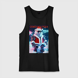 Майка мужская хлопок Cyber new year - polar bear, цвет: черный