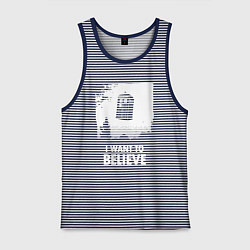 Майка мужская хлопок Tardis believe, цвет: синяя тельняшка