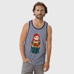 Майка мужская хлопок Злобная матрёшка, цвет: синяя тельняшка — фото 2