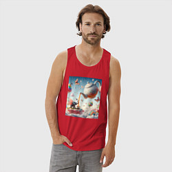 Майка мужская хлопок Чаепитие крылатого слона - психоделика, цвет: красный — фото 2