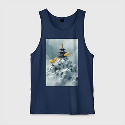 Майка мужская хлопок Тихий японский пейзаж, цвет: тёмно-синий