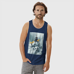 Майка мужская хлопок Тихий японский пейзаж, цвет: тёмно-синий — фото 2