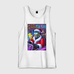 Майка мужская хлопок Кибер Гомер Симпсон с сыном за рулём автомобиля, цвет: белый