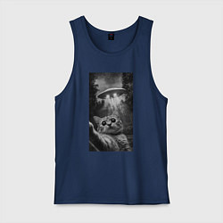 Майка мужская хлопок Котейка и НЛО, цвет: тёмно-синий