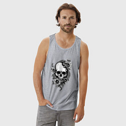Майка мужская хлопок Змея на черепе с цветами, цвет: меланж — фото 2
