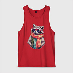 Майка мужская хлопок Модный енот в очках и шарфе, цвет: красный