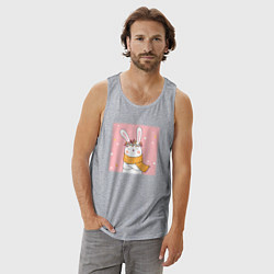 Майка мужская хлопок Милый заяц с шарфом, цвет: меланж — фото 2