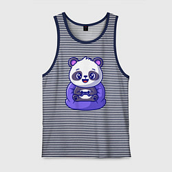 Майка мужская хлопок Панда игроман, цвет: синяя тельняшка