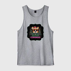 Майка мужская хлопок Новогодний пес корги, цвет: меланж