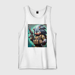 Майка мужская хлопок Ёжик Соник солдат спецназа - нейроарт, цвет: белый