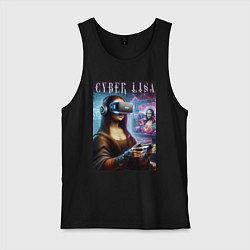 Майка мужская хлопок Mona Lisa on a virtual helmet, цвет: черный