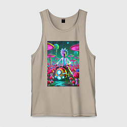 Майка мужская хлопок Рик на космическом мотоцикле - нейроарт, цвет: миндальный