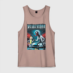 Майка мужская хлопок Веном-Рик и Морти рядом со спортивной тачкой, цвет: пыльно-розовый