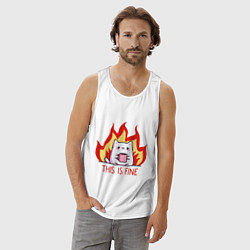 Майка мужская хлопок Cat - this is fine, цвет: белый — фото 2