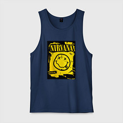 Майка мужская хлопок Нирвана логотип смайл, цвет: тёмно-синий