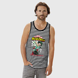 Майка мужская хлопок Моя геройская академия Деку, цвет: черная тельняшка — фото 2