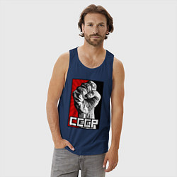 Майка мужская хлопок СССР - кулак коммунизма, цвет: тёмно-синий — фото 2