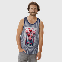 Майка мужская хлопок Композиция цветов и сердечек, цвет: синяя тельняшка — фото 2