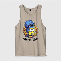 Майка мужская хлопок Мардж Симпсон на фоне пиццы - панк жив, цвет: миндальный