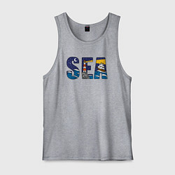 Майка мужская хлопок Парусник на морских волнах, цвет: меланж