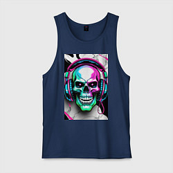 Майка мужская хлопок Череп в наушниках, цвет: тёмно-синий
