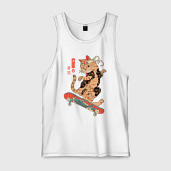 Майка мужская хлопок Кот самурай - скейтбордист, цвет: белый