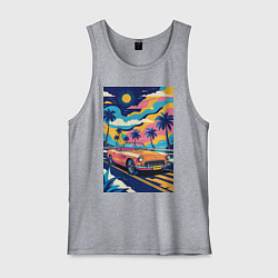 Майка мужская хлопок Кабриолет едет по тропическому острову, цвет: меланж