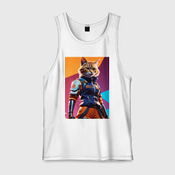 Майка мужская хлопок Ультразверьки кошка, цвет: белый