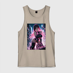 Майка мужская хлопок Тифа Локхарт из Final Fantasy VII в стиле киберпан, цвет: миндальный