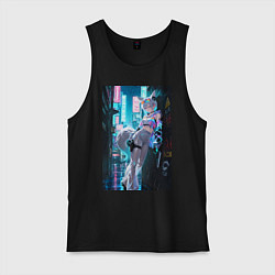 Майка мужская хлопок Лиса наемник в стиле Cyberpunk, цвет: черный