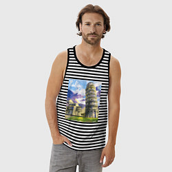 Майка мужская хлопок Италия Пизанская башня, цвет: черная тельняшка — фото 2