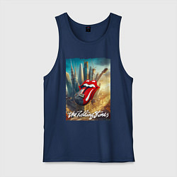 Майка мужская хлопок Rolling Stones - logo-guitar, цвет: тёмно-синий