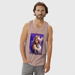 Майка мужская хлопок Девушка-лиса с лисёнком нейроарт, цвет: пыльно-розовый — фото 2