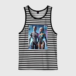 Майка мужская хлопок Barbie and Ken - cyber fantasy, цвет: черная тельняшка