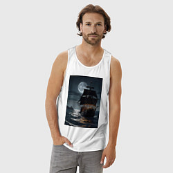 Майка мужская хлопок Пиратский корабль в шторм, цвет: белый — фото 2