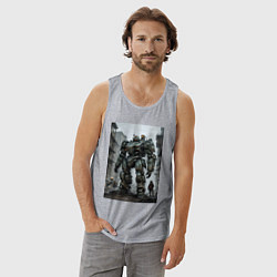 Майка мужская хлопок Конвой роботов в городе, цвет: меланж — фото 2