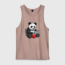 Майка мужская хлопок Панда с кофе за ноутбуком, цвет: пыльно-розовый