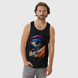 Майка мужская хлопок Синий глаз, цвет: черный — фото 2