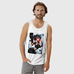 Майка мужская хлопок Девушка-демон с пистолетом, цвет: белый — фото 2