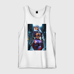 Майка мужская хлопок Девушка с оружием в киберпанк стиле, цвет: белый