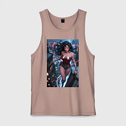 Майка мужская хлопок Чудо-женщина на крыше города, цвет: пыльно-розовый