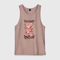 Майка мужская хлопок Медведь рокер, цвет: пыльно-розовый