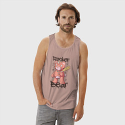 Майка мужская хлопок Медведь рокер, цвет: пыльно-розовый — фото 2